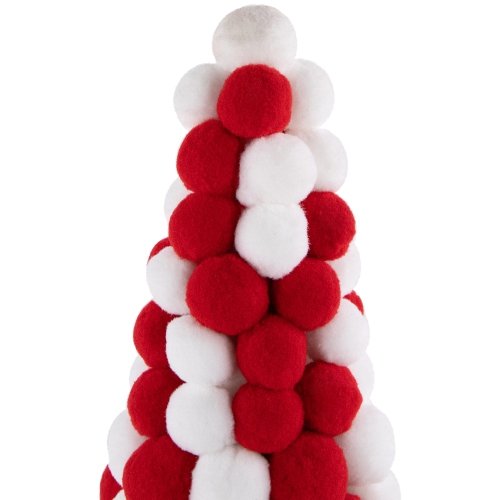 Pom Pom Cone Tree Christmas Decoration - 13" - White and Red