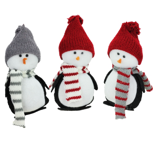 Plush Penguins with Hats and Matching Scarves Christmas Figures - 6" - Set of 3