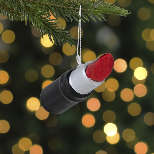 3.75" Black and Red Lipstick Glass Christmas Ornament