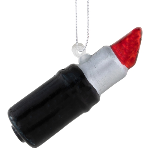 3.75" Black and Red Lipstick Glass Christmas Ornament