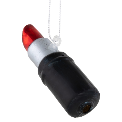 3.75" Black and Red Lipstick Glass Christmas Ornament