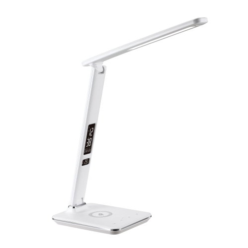 SHOPPINGALL Refurbished (Excellent) -  Led Desk Lamp With Qi Wireless Charger, USB Charging Port, 3 Color Modes With 5 Brightness Levels, 8W, Sa-Dl1W (White)