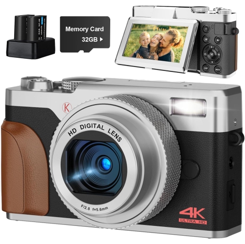 NBD Digital Camera, 56Mp Cameras for Photography, 4K Vlogging Camera for Youtube, 180°Flip Screen Digital Point And Shoot Camera With 16X Zoom, Compact Camera for Beginner With 32GB Sd