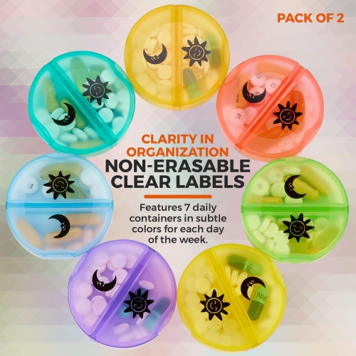 Weekly Pill Organizer - 2 Times-A-Day Compartments - 7 Day AM/PM Pill Container - Portable, Durable and Convenient Travel Pills Case for Tablets,