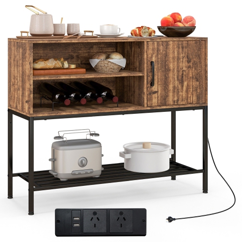 Gymax Buffet Sideboard w/ Power Outlets & USB Ports Wine Racks & Storage Shelves Rustic