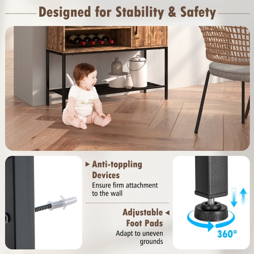 Gymax Buffet Sideboard w/ Power Outlets & USB Ports Wine Racks & Storage Shelves Rustic