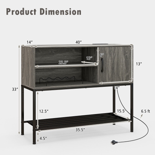 Gymax Buffet Sideboard w/ Power Outlets & USB Ports Wine Racks & Storage Shelves Rustic