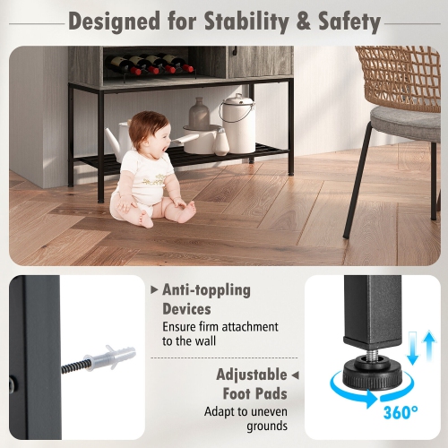 Gymax Buffet Sideboard w/ Power Outlets & USB Ports Wine Racks & Storage Shelves Rustic