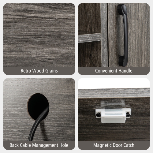 Gymax Buffet Sideboard w/ Power Outlets & USB Ports Wine Racks & Storage Shelves Rustic