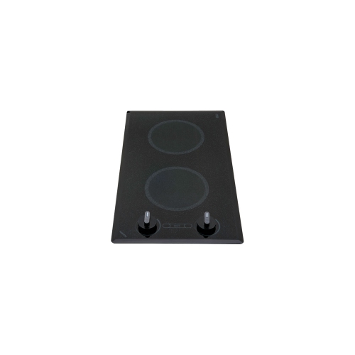 Kenyon B41516 Mediterranean Two Burner Electric Cooktop w/ Radiant Ribbon Elements, Subtly Textured Black Glass w/ Beveled Edge, Analog Control, 240V