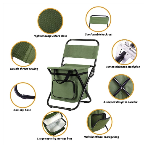 Multifunction 3 in 1 Backpack Chair Seat with Cooler Bag Compact Folding Hiking Camping Stool Portable Insulated Cooler Picnic Bag Beach Chair