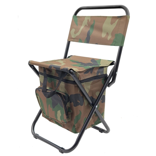 HLD Camouflage Foldable Fishing Chair \w Cooler Bag, Lightweight Hunting Chair, Folding Stool Seat \w Backrest Stool for Camping, Fishing, Hiking