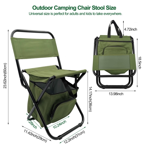 Foldable Camping Chair with Cooler Bag,Lightweight Fishing Chair with Backrest Stool and Handle for Camping,Fishing,Hunting,Hiking,Outdoor