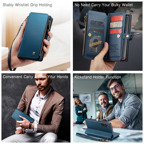 Samsung Galaxy S24 Case, RFID Blocking Galaxy S24 Case Wallet for Women Men with Credit Card Holder, PU Leather Magnetic Flip Zipper Strap Phone Case