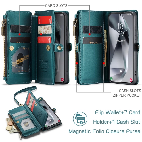 Samsung Galaxy S24 Case, RFID Blocking Galaxy S24 Case Wallet for Women Men with Credit Card Holder, PU Leather Magnetic Flip Zipper Strap Phone Case