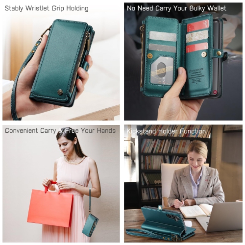 Samsung Galaxy S24 Case, RFID Blocking Galaxy S24 Case Wallet for Women Men with Credit Card Holder, PU Leather Magnetic Flip Zipper Strap Phone Case