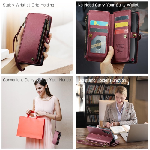 Samsung Galaxy S24 Case, RFID Blocking Galaxy S24 Case Wallet for Women Men with Credit Card Holder, PU Leather Magnetic Flip Zipper Strap Phone Case