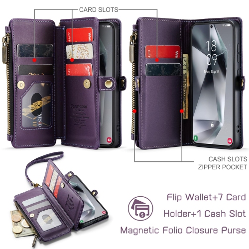 Samsung Galaxy S24 Case, RFID Blocking Galaxy S24 Case Wallet for Women Men with Credit Card Holder, PU Leather Magnetic Flip Zipper Strap Phone Case