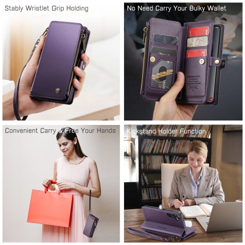 Samsung Galaxy S24 Case, RFID Blocking Galaxy S24 Case Wallet for Women Men with Credit Card Holder, PU Leather Magnetic Flip Zipper Strap Phone Case