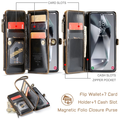 Samsung Galaxy S24 5G Case, RFID Blocking Galaxy S24 Case Wallet for Women Men with Credit Card Holder, PU Leather Magnetic Flip Zipper Strap Phone