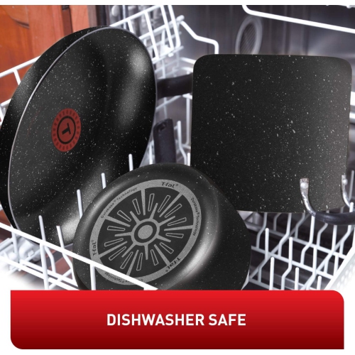 T-fal Signature 9pc Cookware Set, Non Stick pots and Pans, Non Toxic Cookware Set, Thermo-spot Heat Indicator, Dishwasher Safe, Black