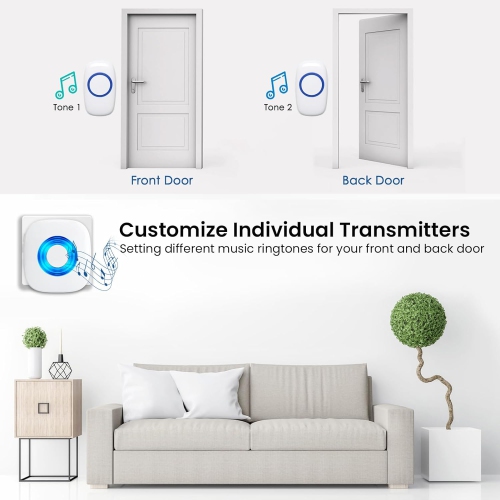 Wireless Doorbell, Chimes with 3 Receivers 2 Buttons, Operating at 1300-ft Range, 58 Ringtones&5 Volume Levels, LED Strobe, Waterproof Doorbell Kit