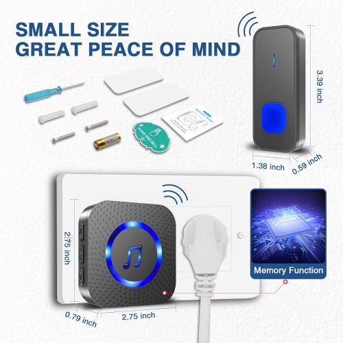Doorbell,Waterproof Wireless Doorbell Operated at 1300ft/400m Long Range Door Bell with 55 Chimes 5 Adjustable Volume Levels Doorbell Kit