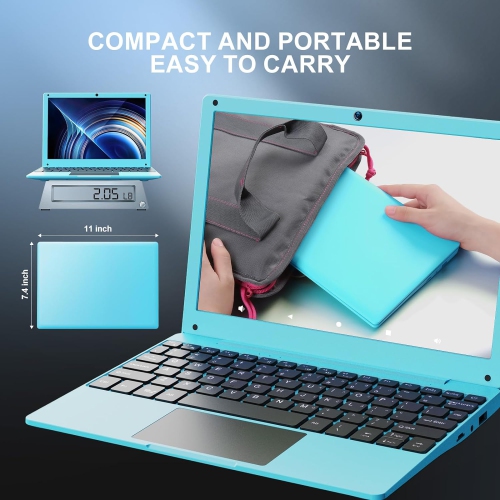10.1" Laptop Computer, Quad Core Powered by Android 12.0, Portable Netbook Computer with WiFi, Webcam and Bluetooth, Mini Laptop with Bag, Mouse, and