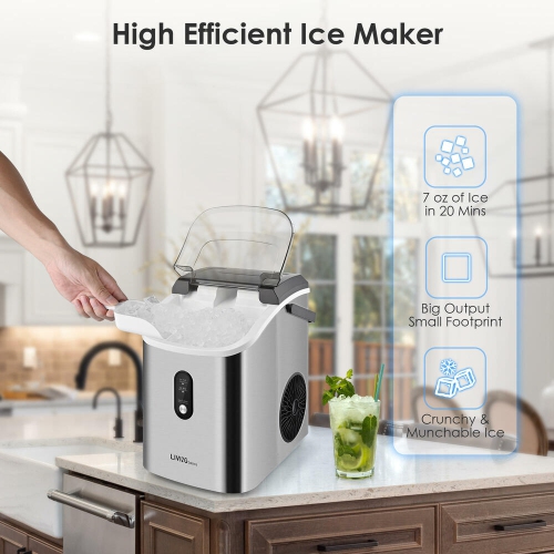 Machine à glaçons de comptoir pour le bar à la maison, machine à glaçons portative autonettoyante avec réservoir d'eau 1,1 L, sacs à glaçons et
