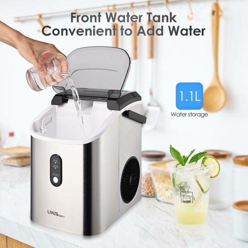 Machine à glaçons de comptoir pour le bar à la maison, machine à glaçons portative autonettoyante avec réservoir d'eau 1,1 L, sacs à glaçons et