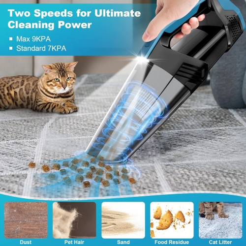 Handheld Vacuum Cordless Car Vacuum with LED Light, 9000PA Hand Vacuum Portable Computer Vacuums, Hand Held Vacuum Cleaner, Black Blue