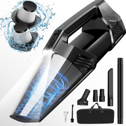 Handheld Vacuum Cordless Car Vacuum with LED Light, 9000PA Hand Vacuum Portable Computer Vacuums, Hand Held Vacuum Cleaner, Black