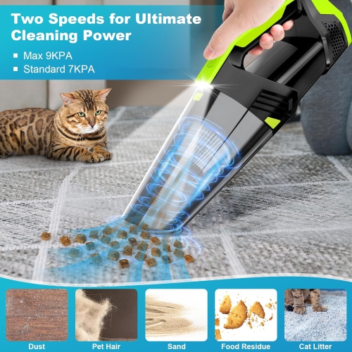 Handheld Vacuum Cordless Car Vacuum with LED Light, 9000PA Hand Vacuum Portable Computer Vacuums, Hand Held Vacuum Cleaner, Green