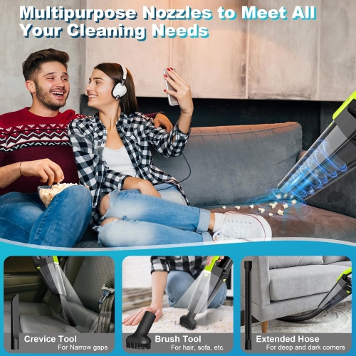 Handheld Vacuum Cordless Car Vacuum with LED Light, 9000PA Hand Vacuum Portable Computer Vacuums, Hand Held Vacuum Cleaner, Green