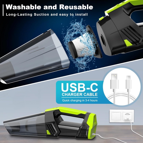 Handheld Vacuum Cordless Car Vacuum with LED Light, 9000PA Hand Vacuum Portable Computer Vacuums, Hand Held Vacuum Cleaner, Green