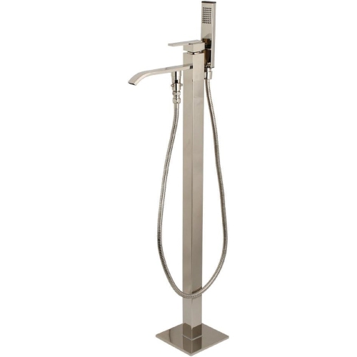 Kingston Brass KS4136QLL Executive Freestanding Roman Tub Filler with Hand Shower, 9" in Spout Reach, Polished Nickel