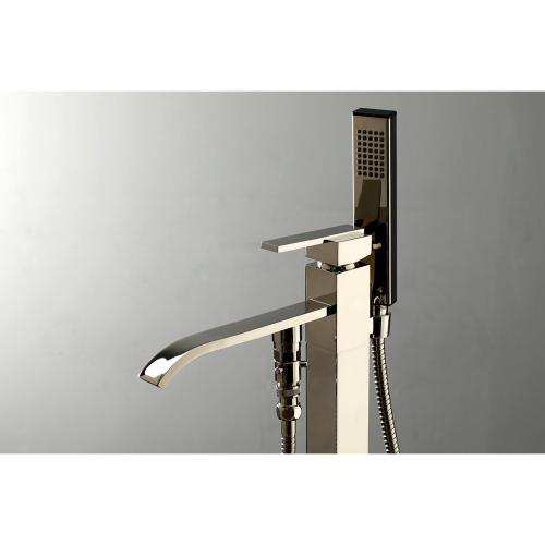 Kingston Brass KS4136QLL Executive Freestanding Roman Tub Filler with Hand Shower, 9" in Spout Reach, Polished Nickel