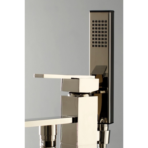 Kingston Brass KS4136QLL Executive Freestanding Roman Tub Filler with Hand Shower, 9" in Spout Reach, Polished Nickel