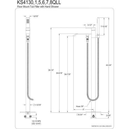 Kingston Brass KS4136QLL Executive Freestanding Roman Tub Filler with Hand Shower, 9" in Spout Reach, Polished Nickel