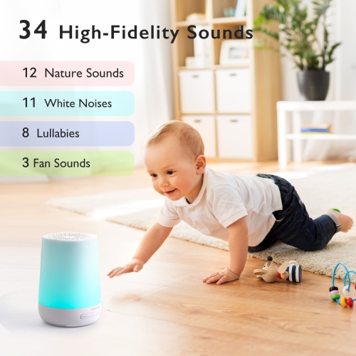 Baby Sound Machine, Momcozy White Noise Machine for Baby Sleeping with Night Light, Toddler Sleep Trainer with 34 Soothing Sounds, Timer, App Remote