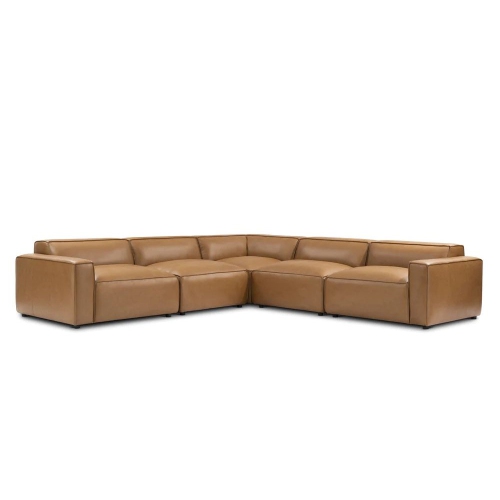 VALENCIA  Nathan Aniline Leather Modular L-Shape Caramel Sofa In Brown