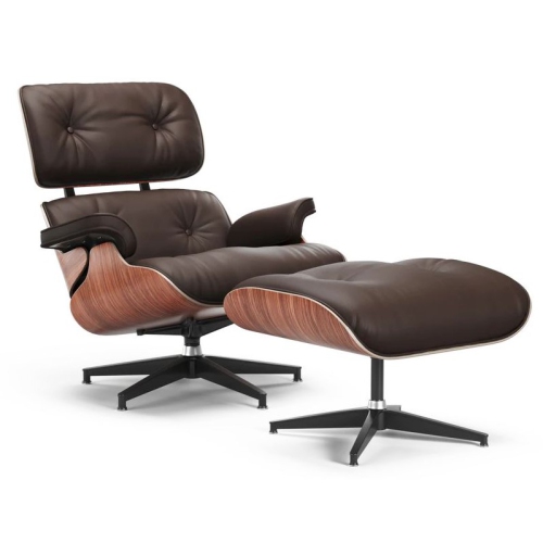 Valencia Armoni Eames Replica cuir salon Chocolat fauteuil et pouf