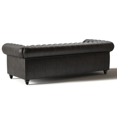 Valencia Parma 92" Wide Full-Aniline Leather 3 Seats Chesterfield Black Sofa