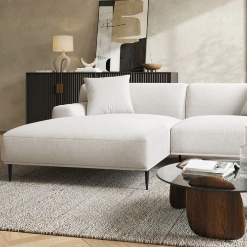 Valencia Kotor Modern Fabric Left Chaise White Sofa