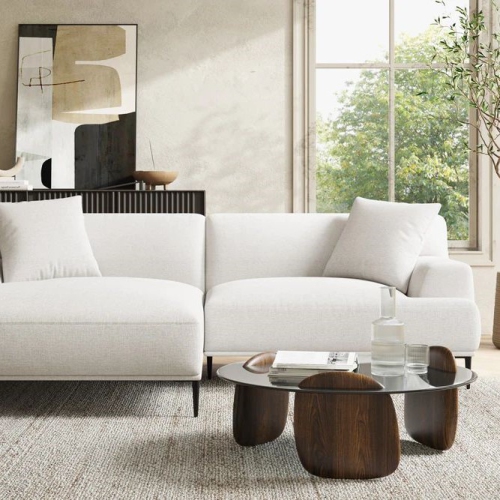 Valencia Kotor Modern Fabric Left Chaise White Sofa