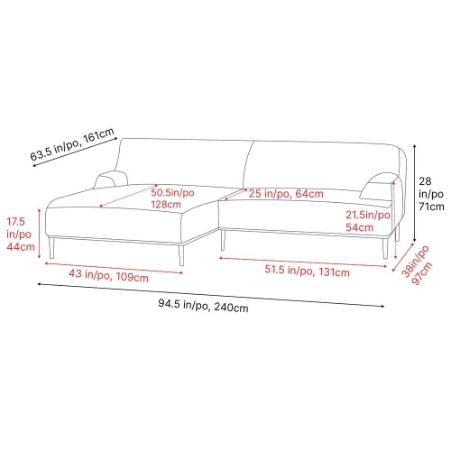 Valencia Kotor Modern Fabric Left Chaise White Sofa