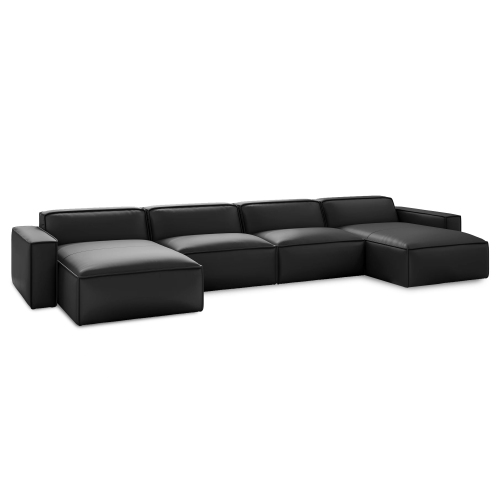 VALENCIA  Nathan Aniline Leather Modular 4 Seats & 2 Chaises Sofa In Black