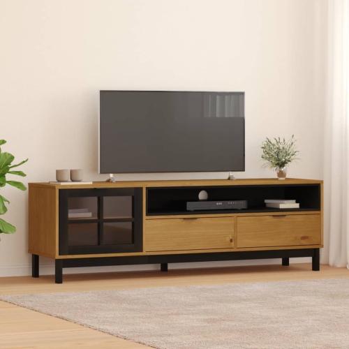 VIDAXL  Tv Cabinet With Glass Door Flam 158X40X50 Cm Solid Wood Pine