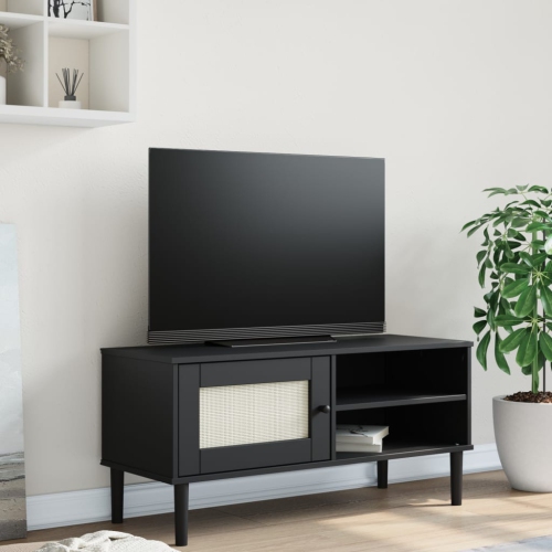 vidaXL TV Cabinet SENJA Rattan Look Black 106x40x49cm Solid Wood Pine