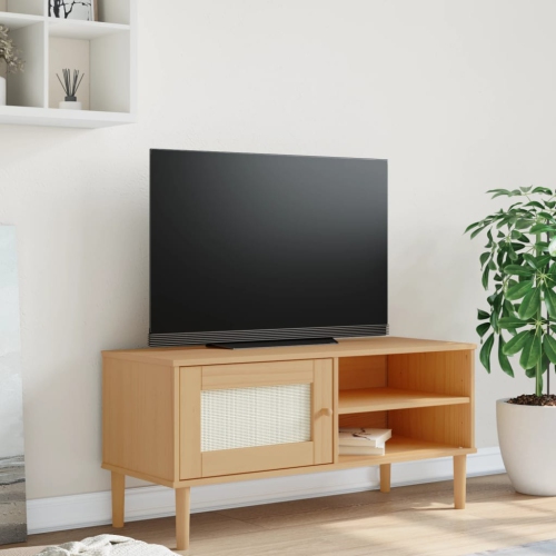 vidaXL TV Cabinet SENJA Rattan Look Brown 106x40x49cm Solid Wood Pine